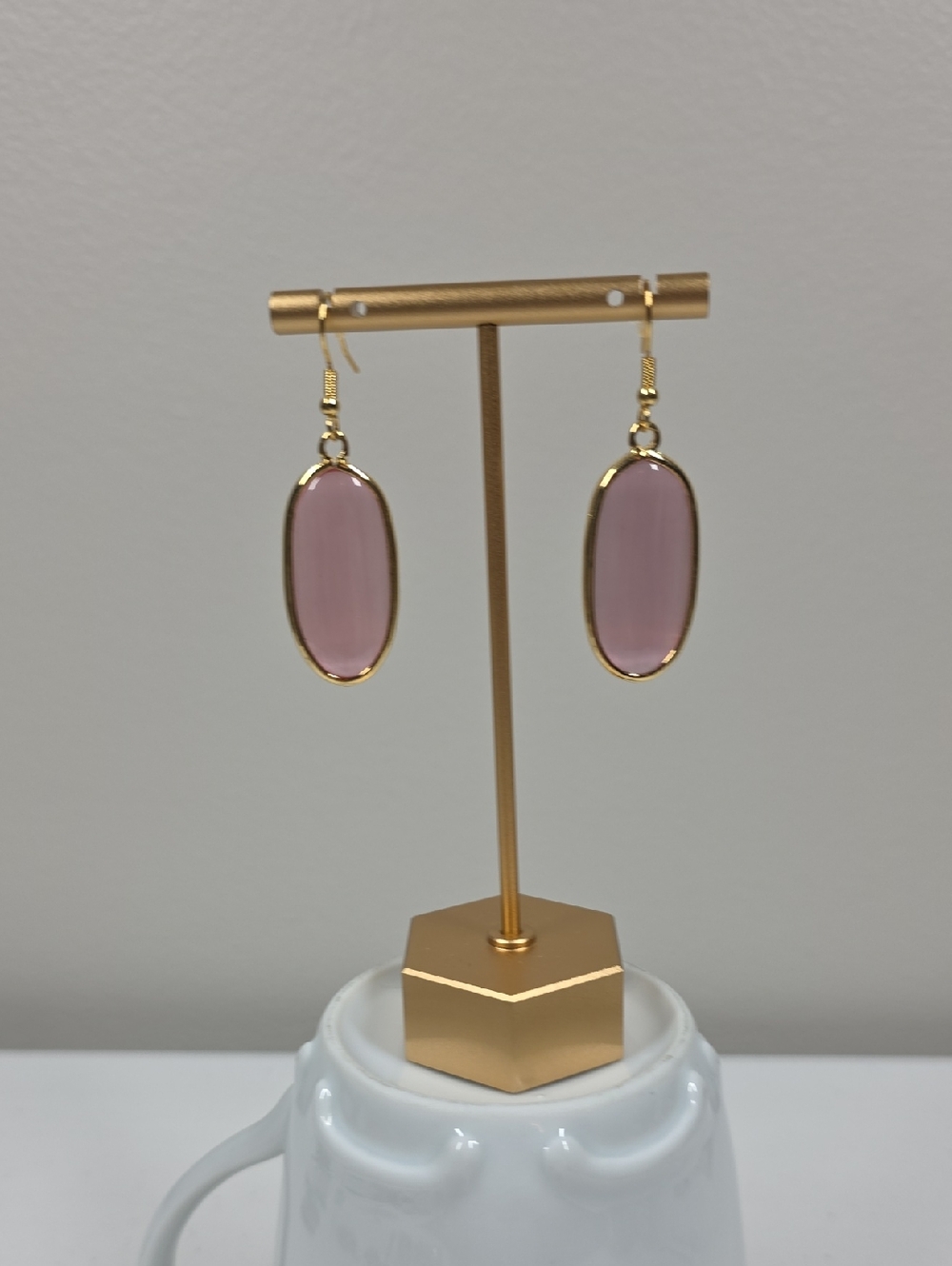 Gold Frame Pink Drop Earrings - Women's Jewelry